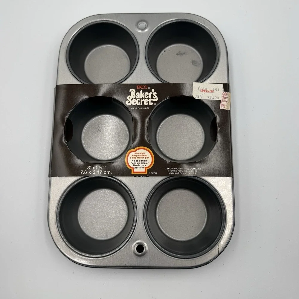 Vintage EKCO Baker's Secret 6‎ Cup Muffin Pan Nonstick USA NOS Shortcakes